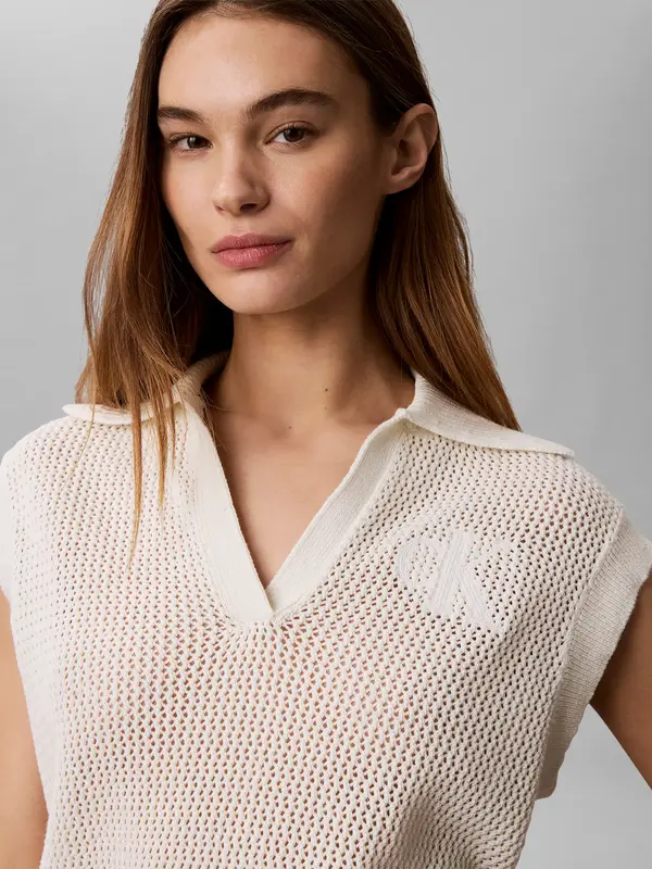 Calvin Klein CROCHET CROPPED VEST, YAS Krem Kadın Polo Yelek