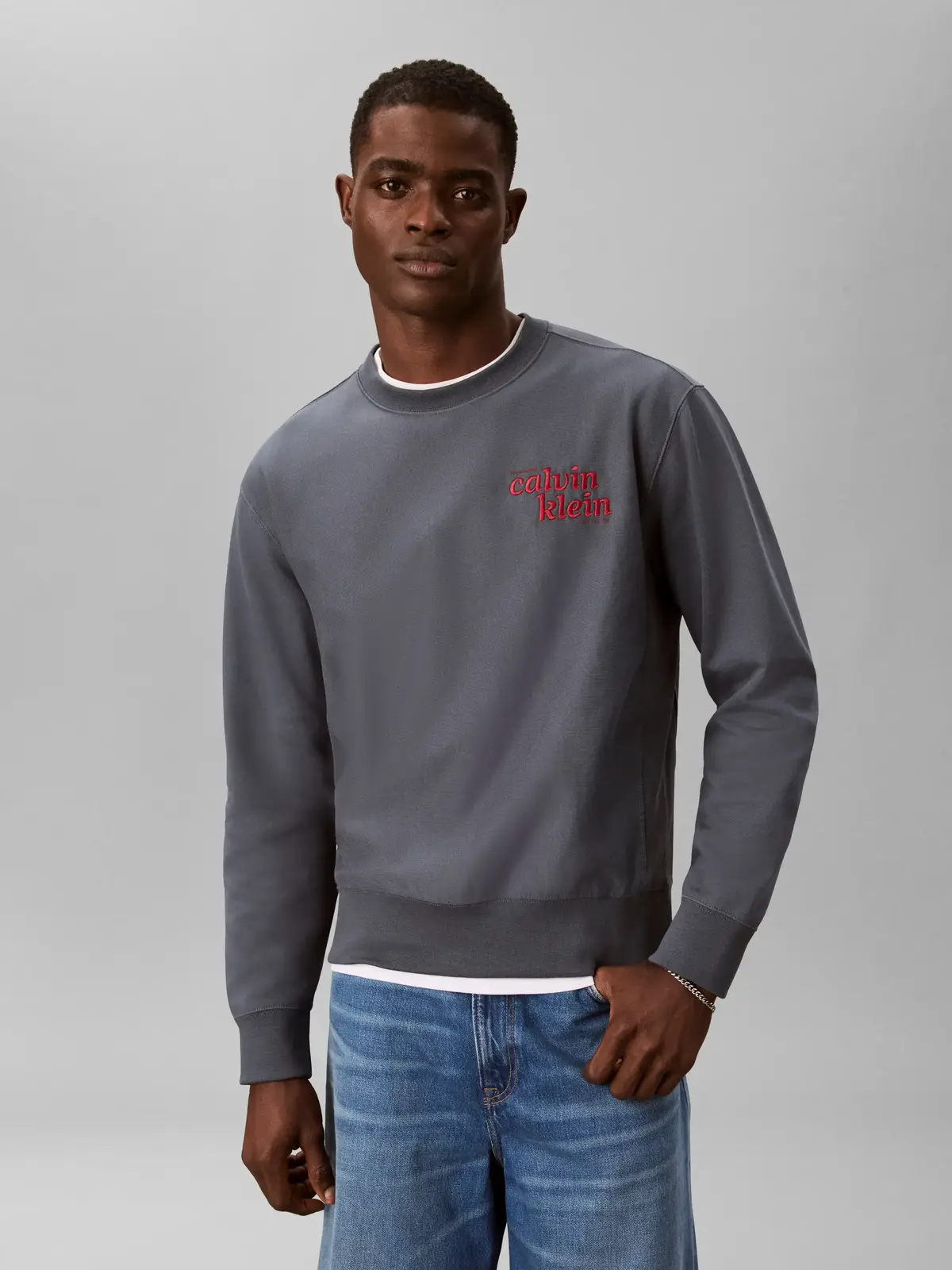 Calvin Klein LS PREMIUM TERRY GRP, CEG Gri Erkek Sweatshirt