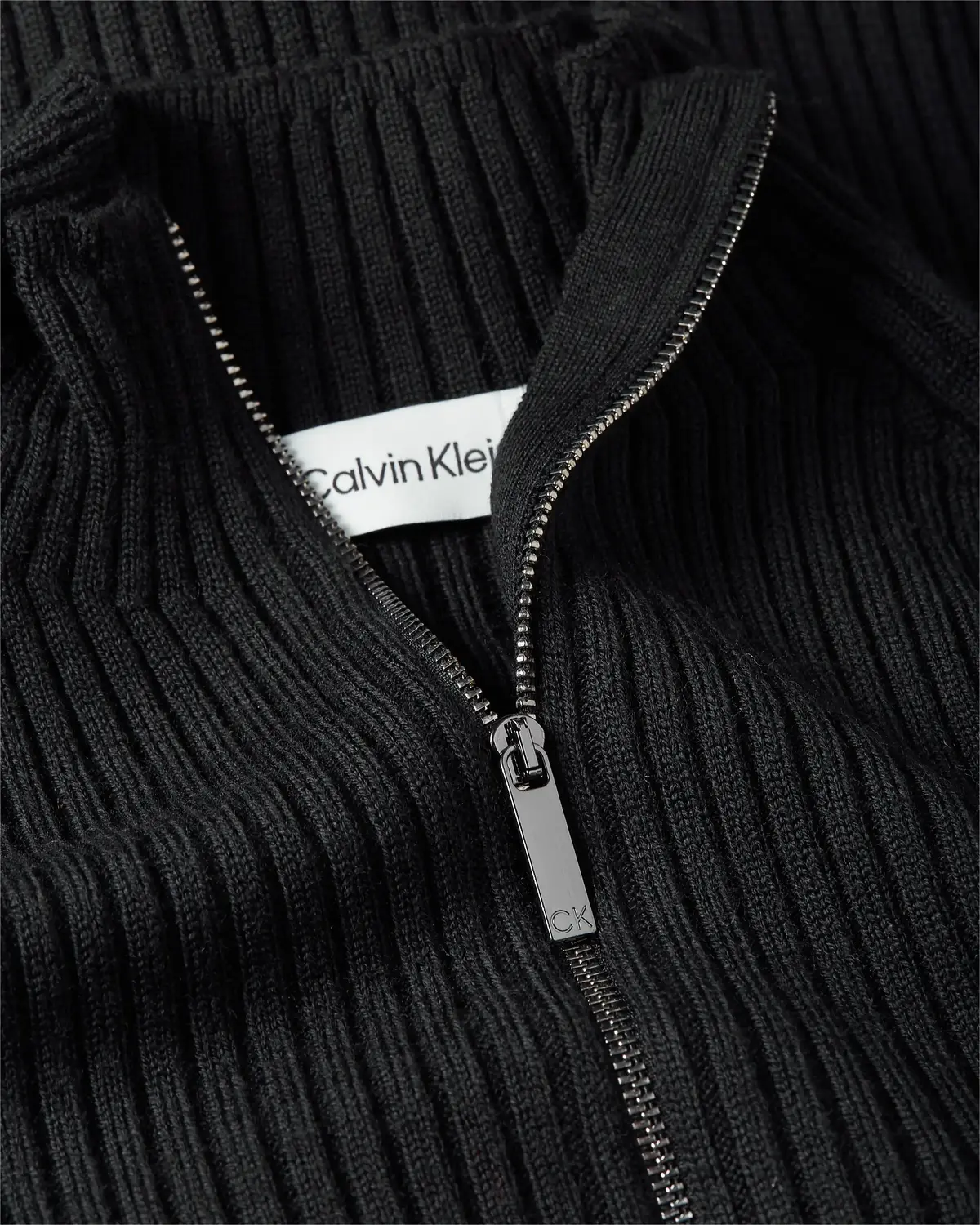 Calvin Klein WOOL BLEND RIB QUAR Erkek Siyah Kazak