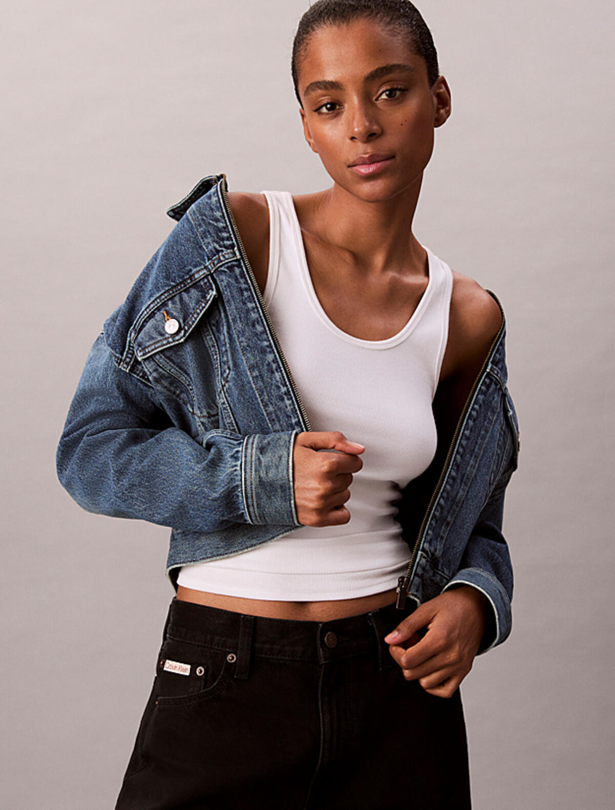 Calvin Klein DENIM CROPPED JACKET Mavi Kadın Kot Ceket