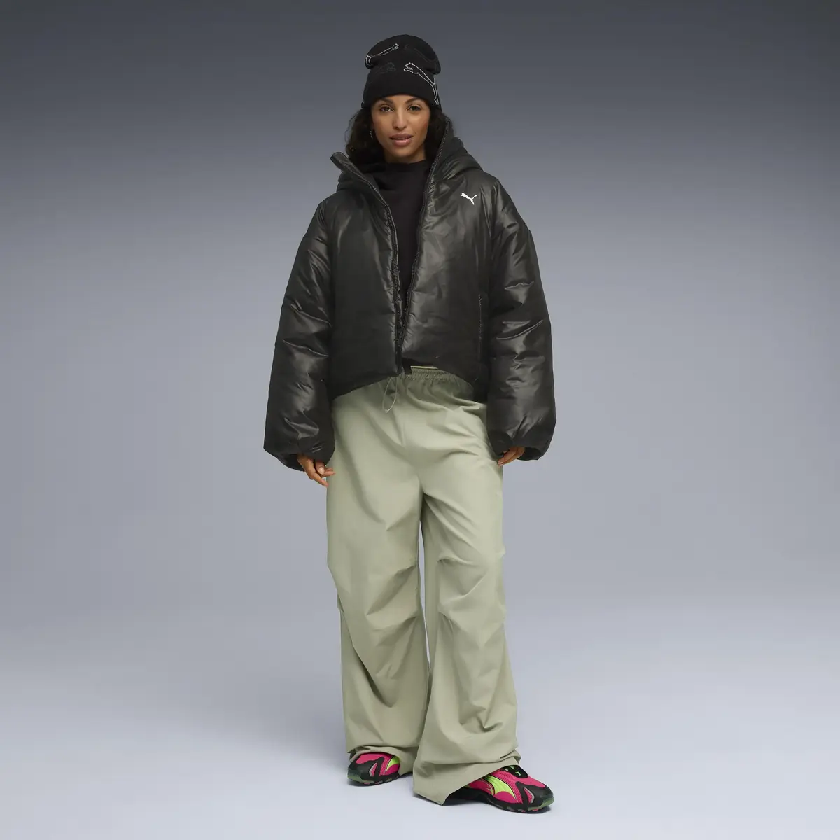 Puma Shiny Hooded Padded Jacket Siyah Kadın Mont