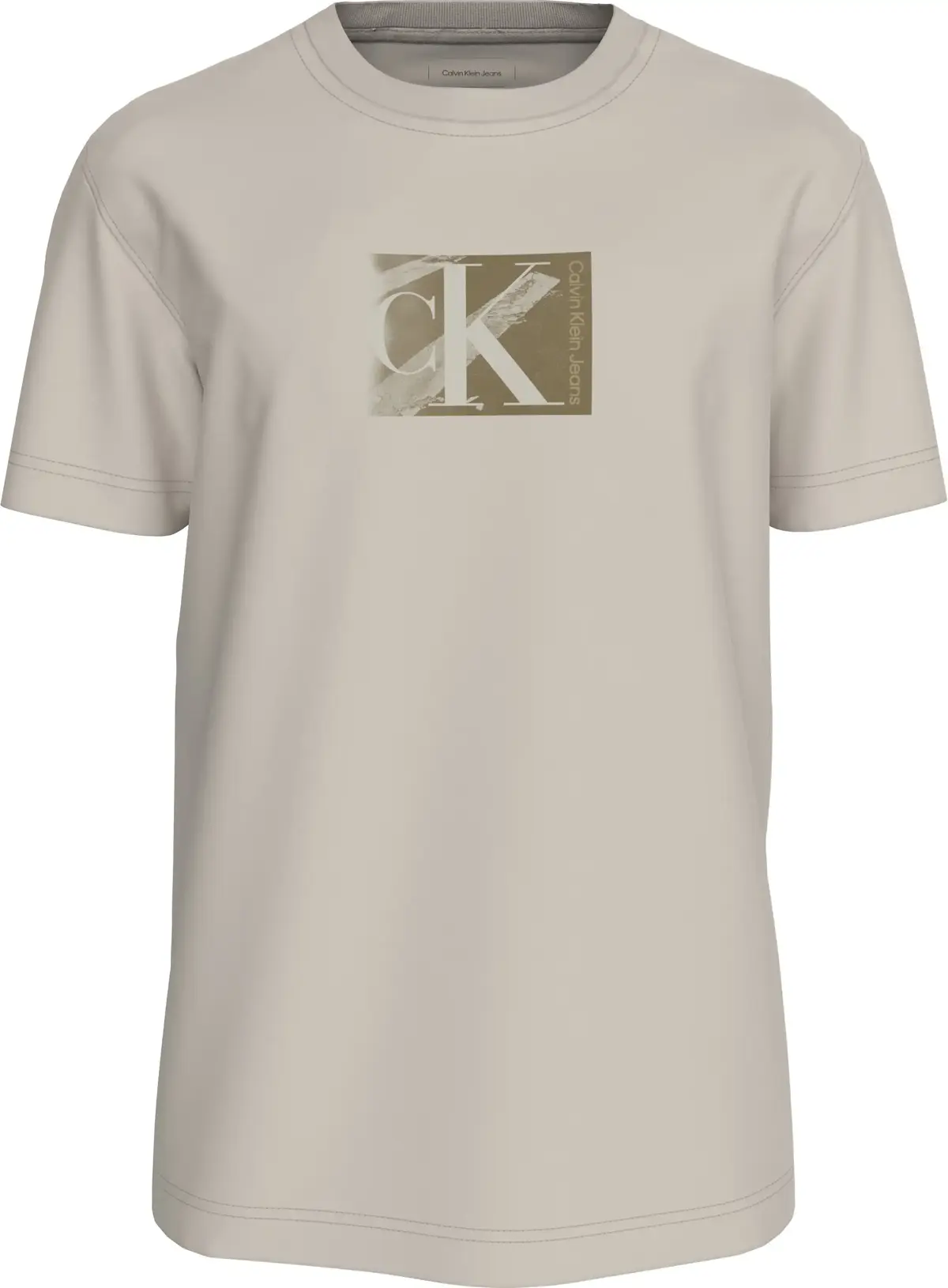 Calvin Klein SMALL CK BOX TEE, PDH Krem Erkek T-Shirt & Polo