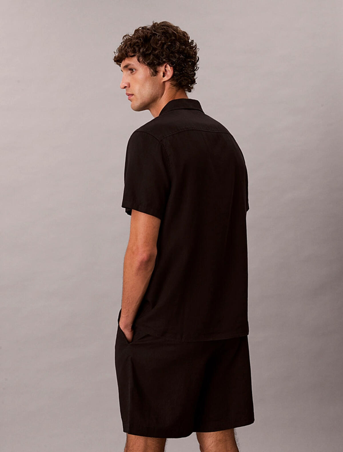Calvin Klein SS CAMP COLLAR SOLID, UB1, S Siyah Erkek Gömlek