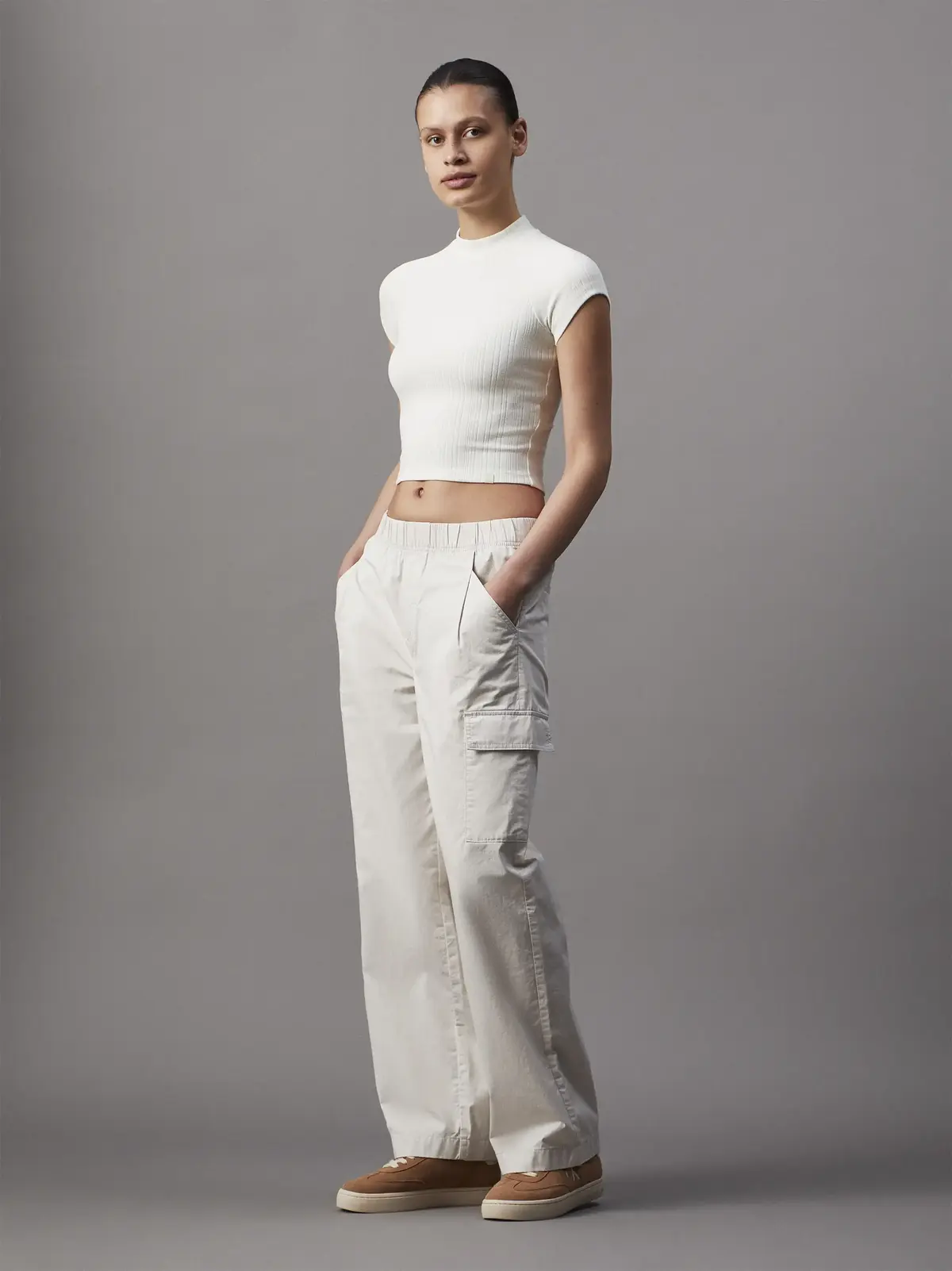 Calvin Klein WARM TEXTURE RIB MOC, YBI Krem Kadın T-Shirt & Polo