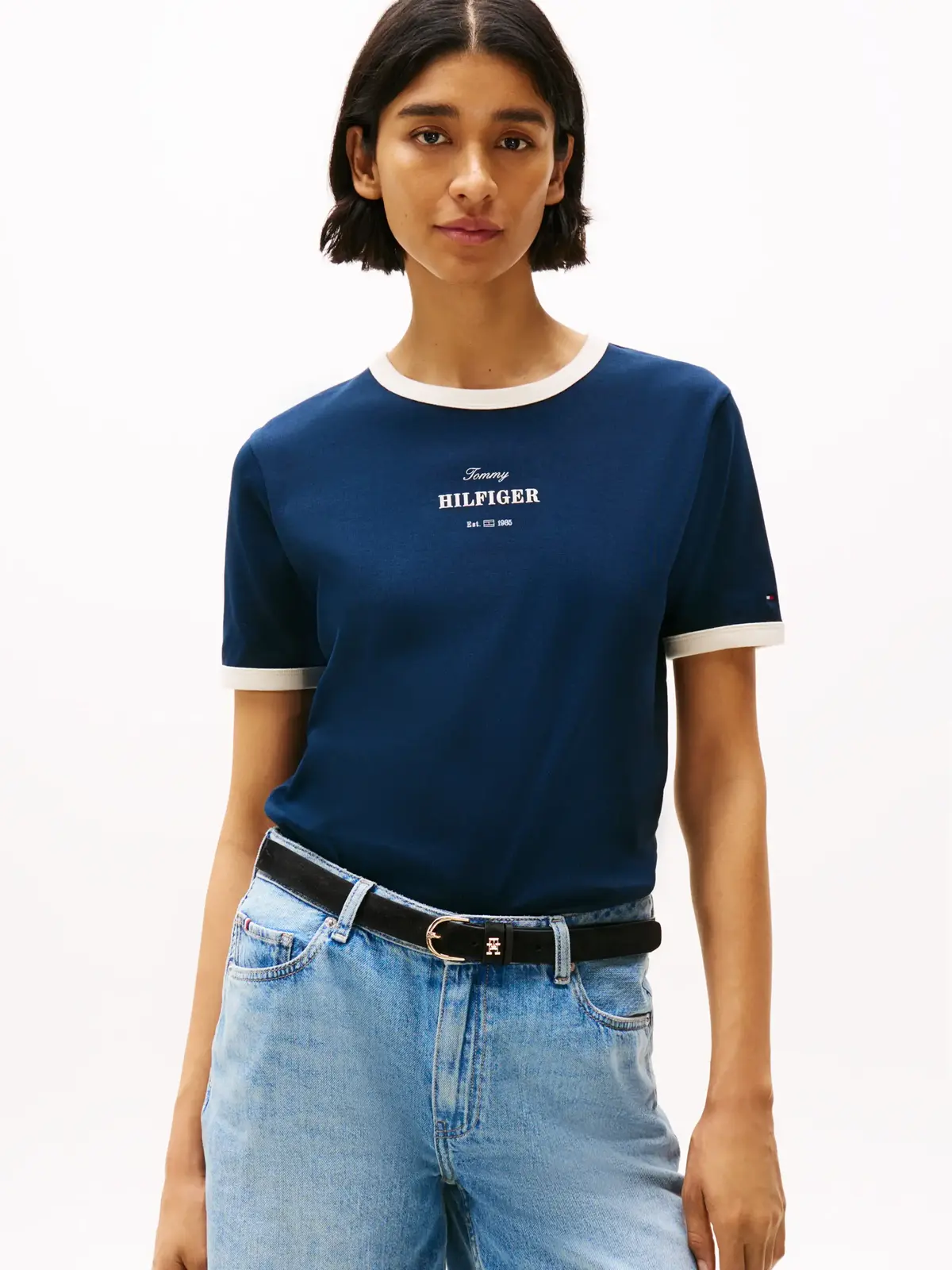 Tommy Hilfiger REG MONOTYPE STRIPE, C1G Lacivert Kadın T-Shirt & Polo