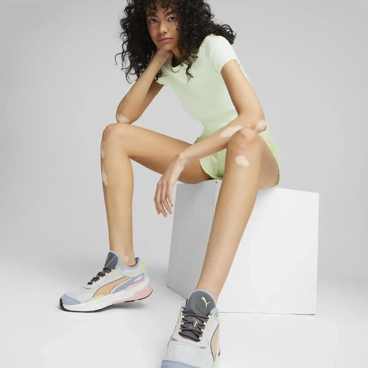 Puma Classics Ribbed Slim Tee Yeşil Kadın T-Shirt