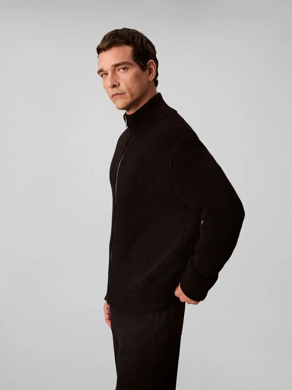Calvin Klein LS FZ TEXTURE STITCH Siyah Erkek Fermuarlı Kazak