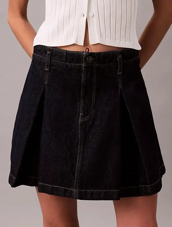 Calvin Klein PLEATED DENIM SKIRT CK CLASSIC R Lacivert Kadın Etek