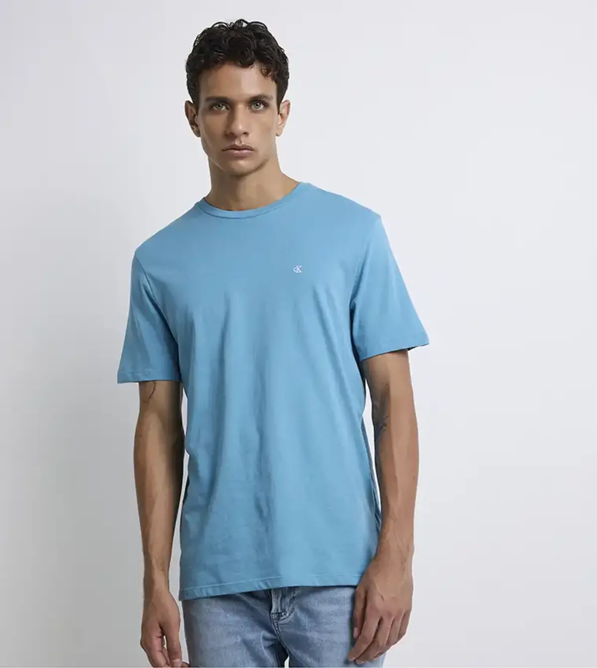 Calvin Klein SS SMOOTH CTTN SOLID CREWNK TEE Mavi Erkek Tişört