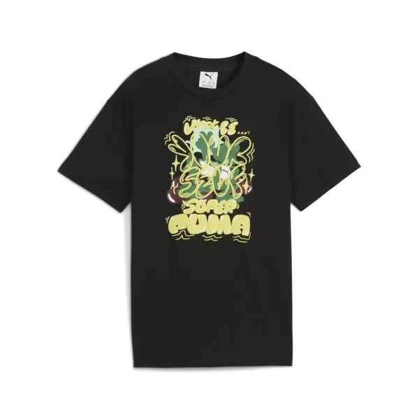PUMA GRAPHIC Super Puma Tee B PUMA Black Unisex Siyah T-Shirt & Polo