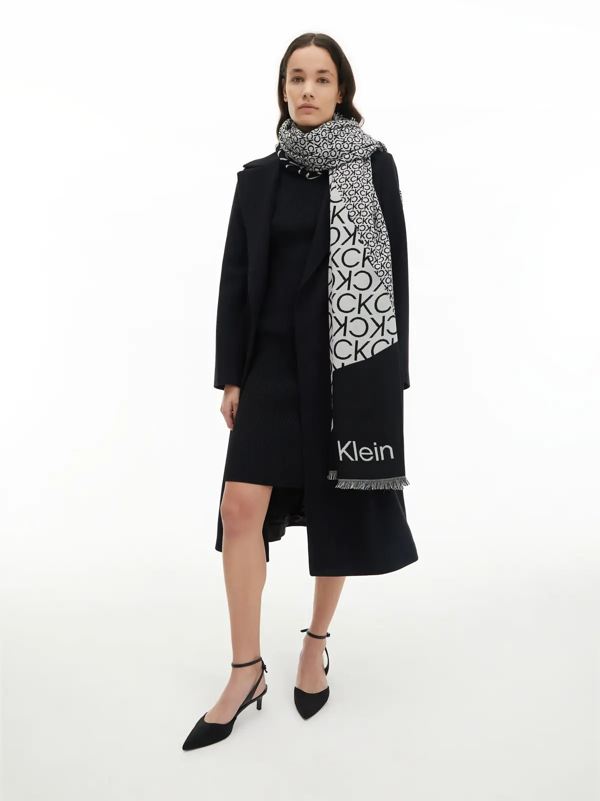 Calvin Klein SEASONAL LOGO 100X20 Kadın Siyah Eşarp