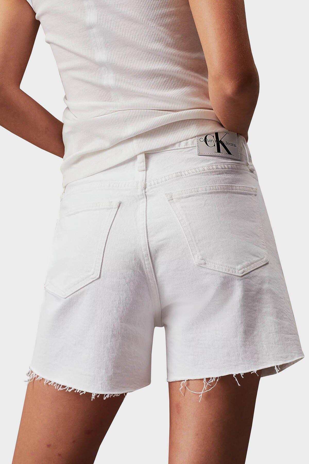 Calvin Klein MOM SHORT, 1AA Beyaz Kadın Kot Şort