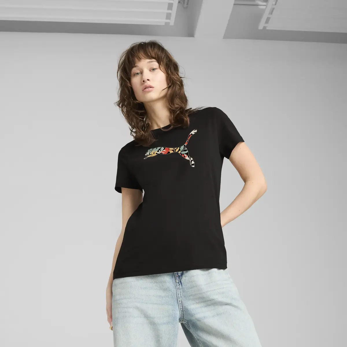 Puma GRAPHICS Floral Cat Logo Tee Siyah Kadın T-Shirt & Polo