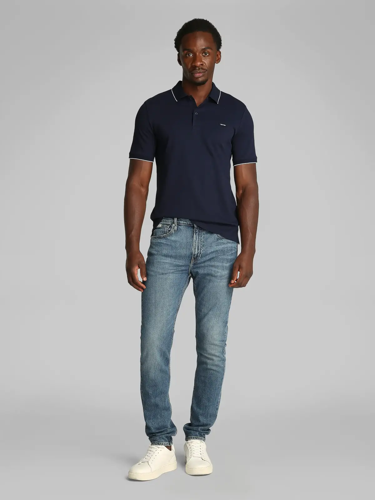 Calvin Klein STRETCH PIQUE TIPPIN Lacivert Erkek Polo Yaka Tişört