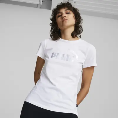 ESS+ Metallic Logo Tee Puma White-silver