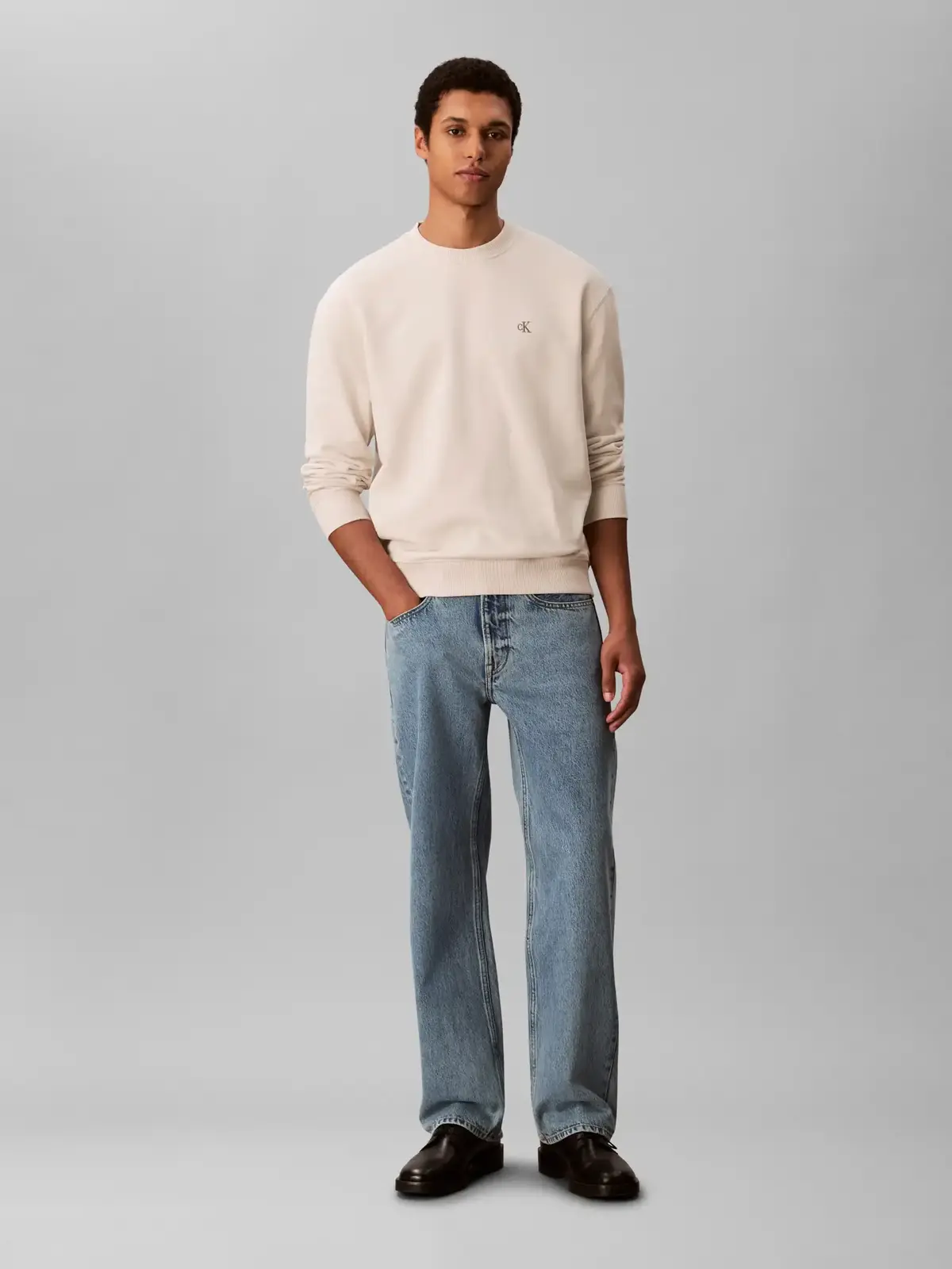 Calvin Klein LS EU 350TERRY MONOG, 67U Bej Erkek Sweatshirt