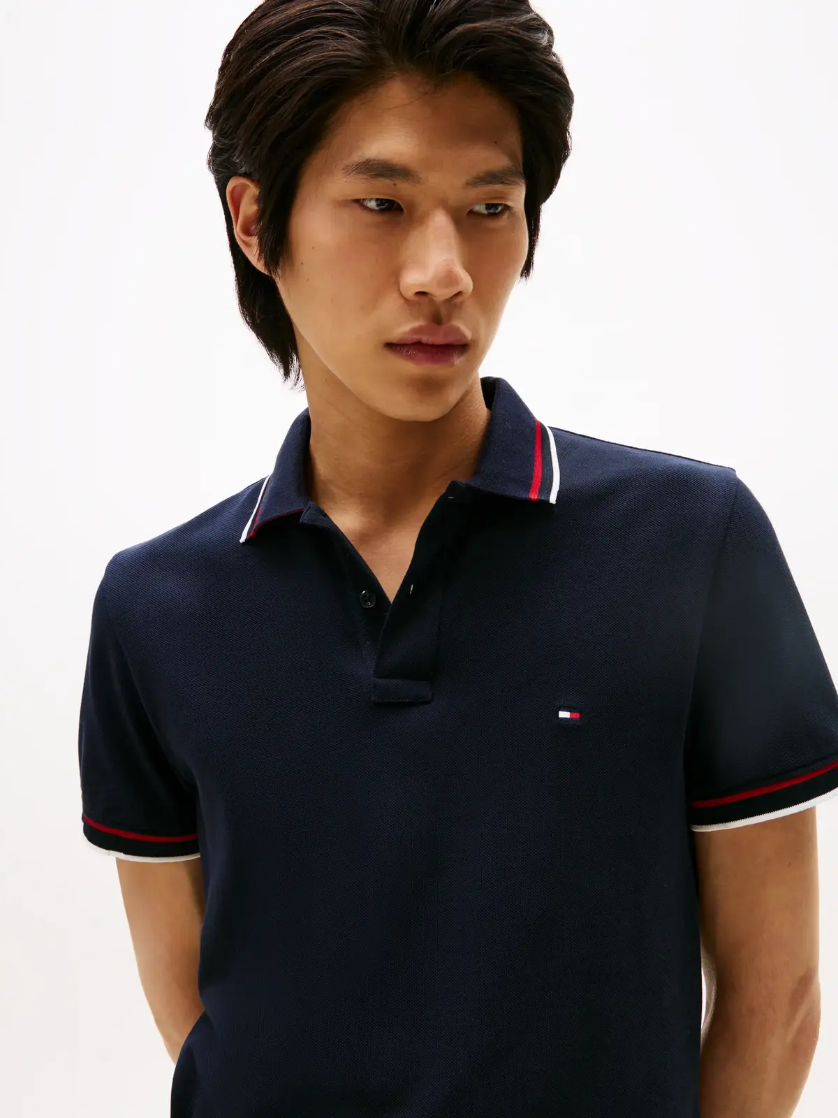 Tommy Hilfiger CUFF INTEREST SLIM F, DW5 Siyah Erkek Polo Yaka T-Shirt