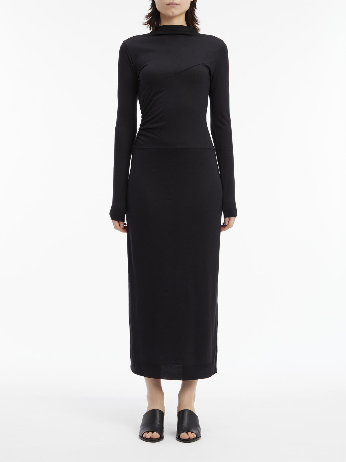 Calvin Klein GATHERED WAIST LYOCE Kadın Siyah Elbise