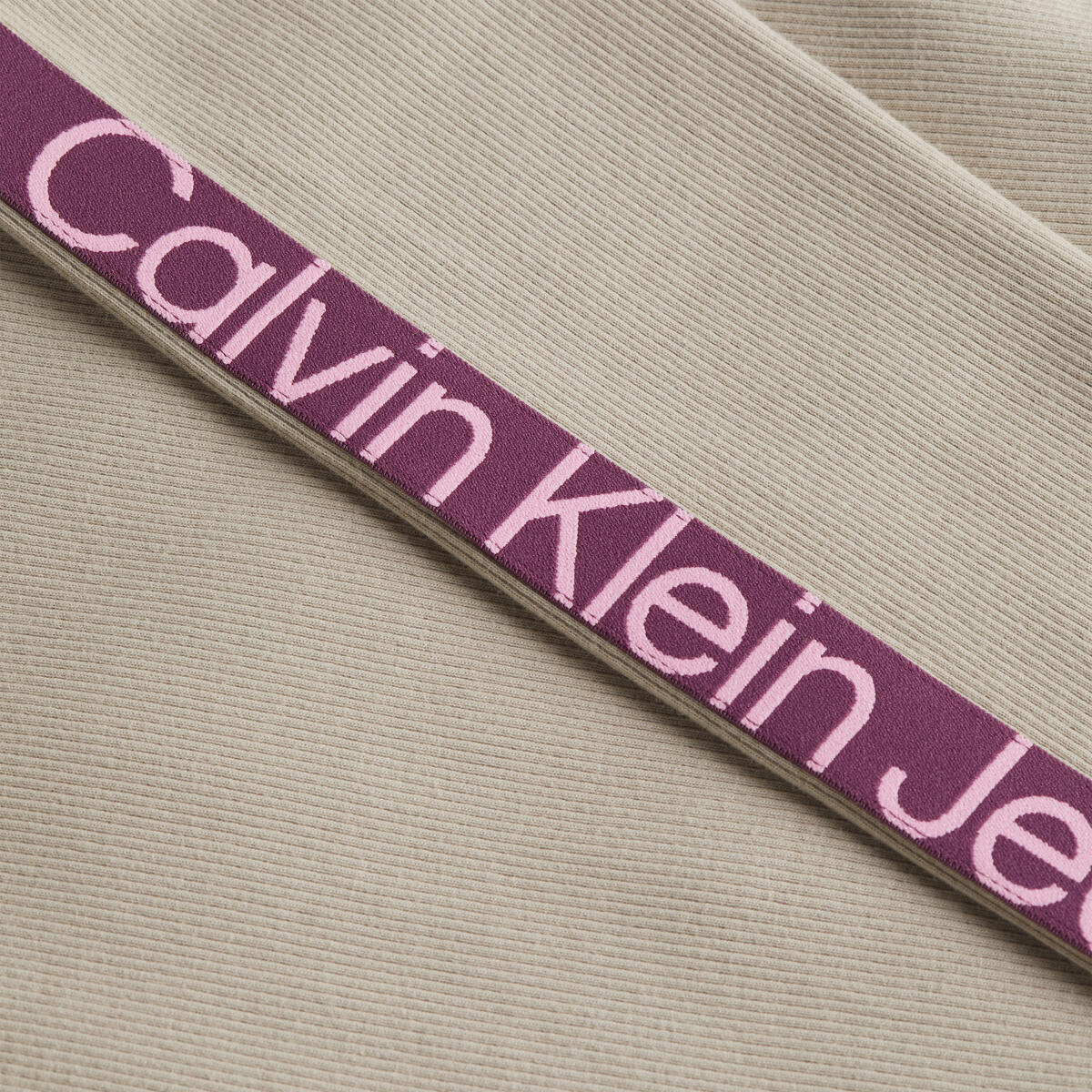 Calvin Klein LOGO ELASTIC RIB LON Kadın Krem Elbise