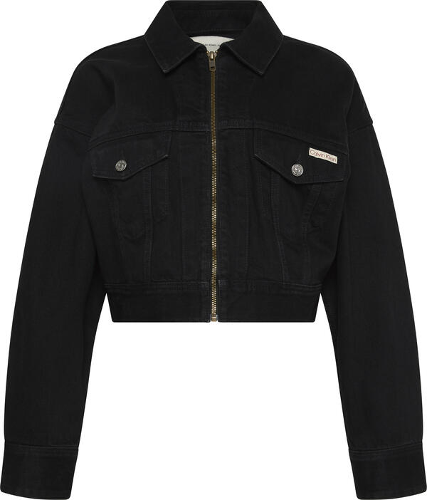 Calvin Klein DENIM CROPPED JACKET SOFT BLACK Siyah Kadın Kot Ceket