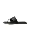 FLAT SANDAL THONG LT, Kadın Siyah Deri Kare Burunlu Parmak Arası Sandalet