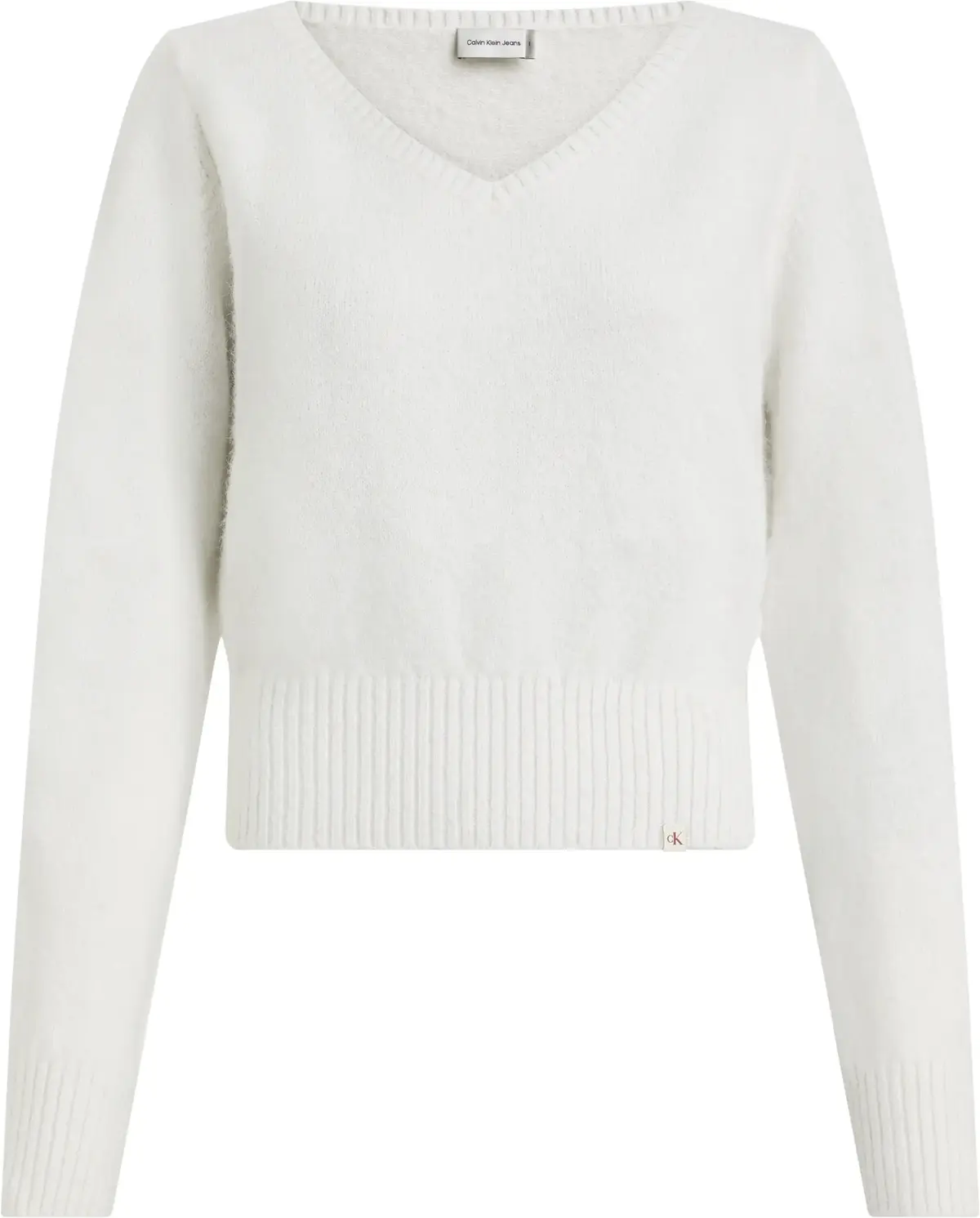 Calvin Klein FLUFFY YARN V-NECK S Kadın Beyaz Kazak