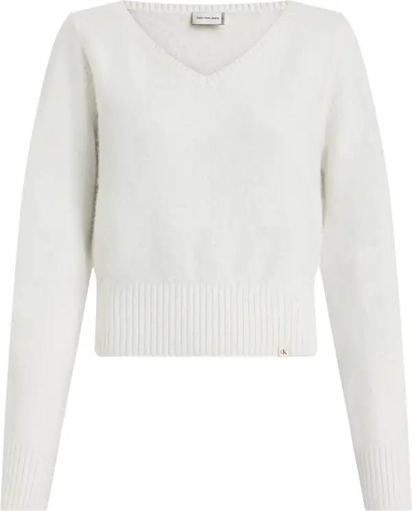 Calvin Klein FLUFFY YARN V-NECK S Kadın Beyaz Kazak