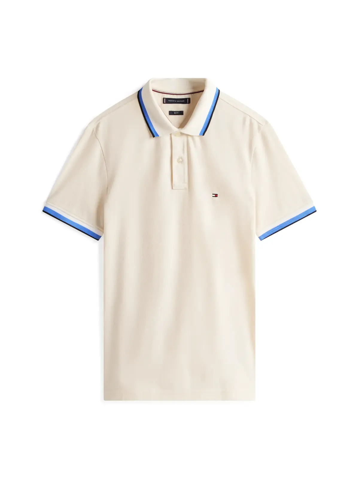 Tommy Hilfiger CUFF INTEREST SLIM Krem Erkek Polo Yaka T-Shirt