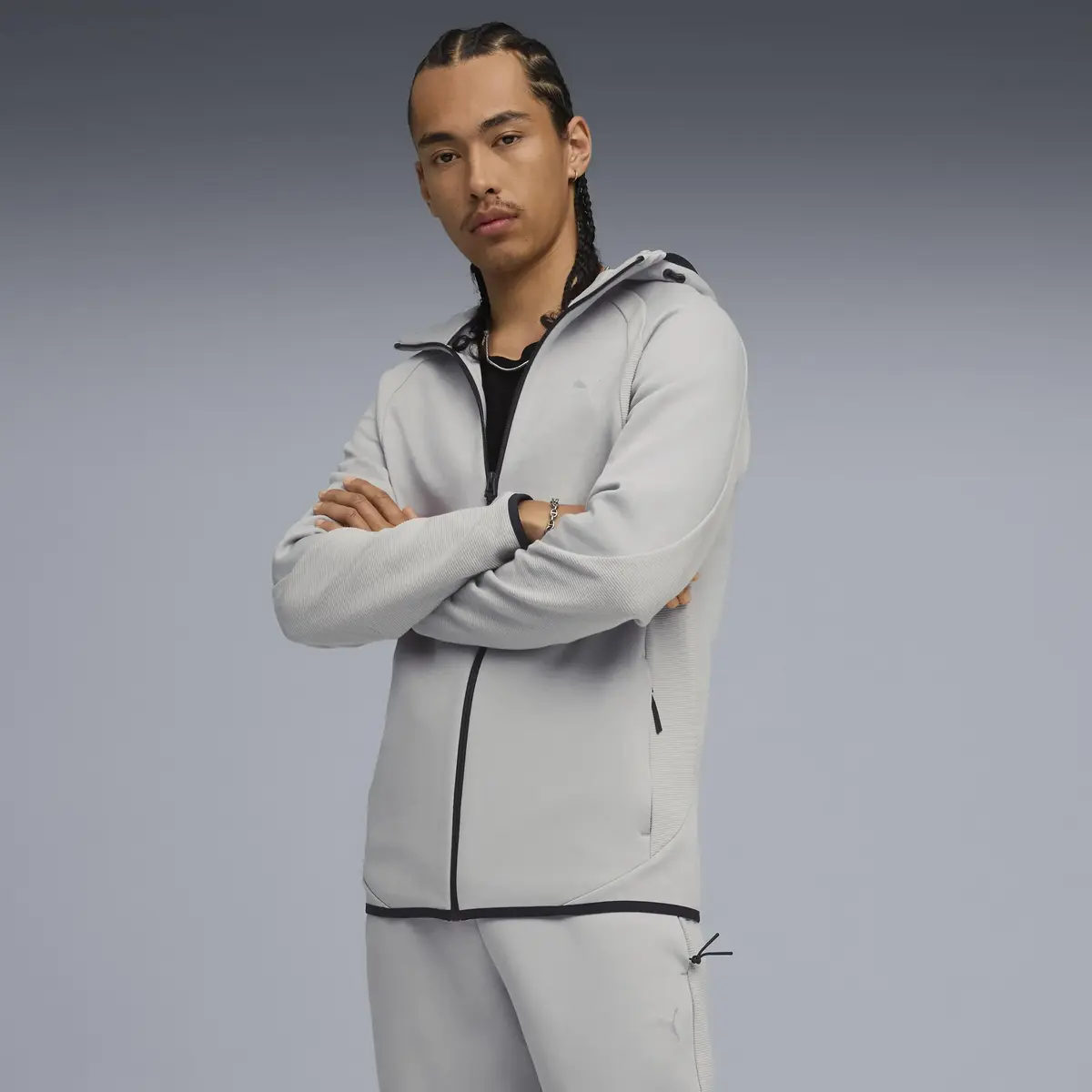 Puma EVOSTRIPE FZ Hoodie DK Gri Erkek Fermuarlı Üst