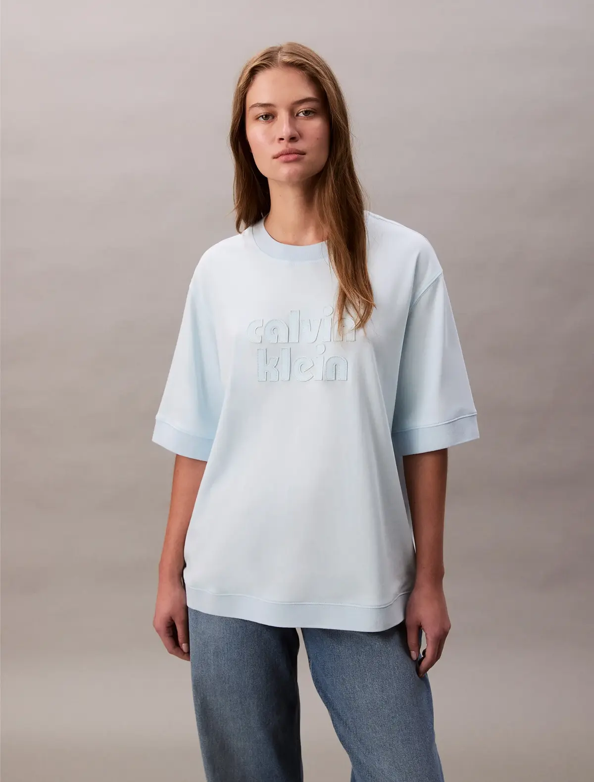 Calvin Klein A- OVERSIZED BOYFRIE, VFZ Açık Mavi Kadın T-Shirt