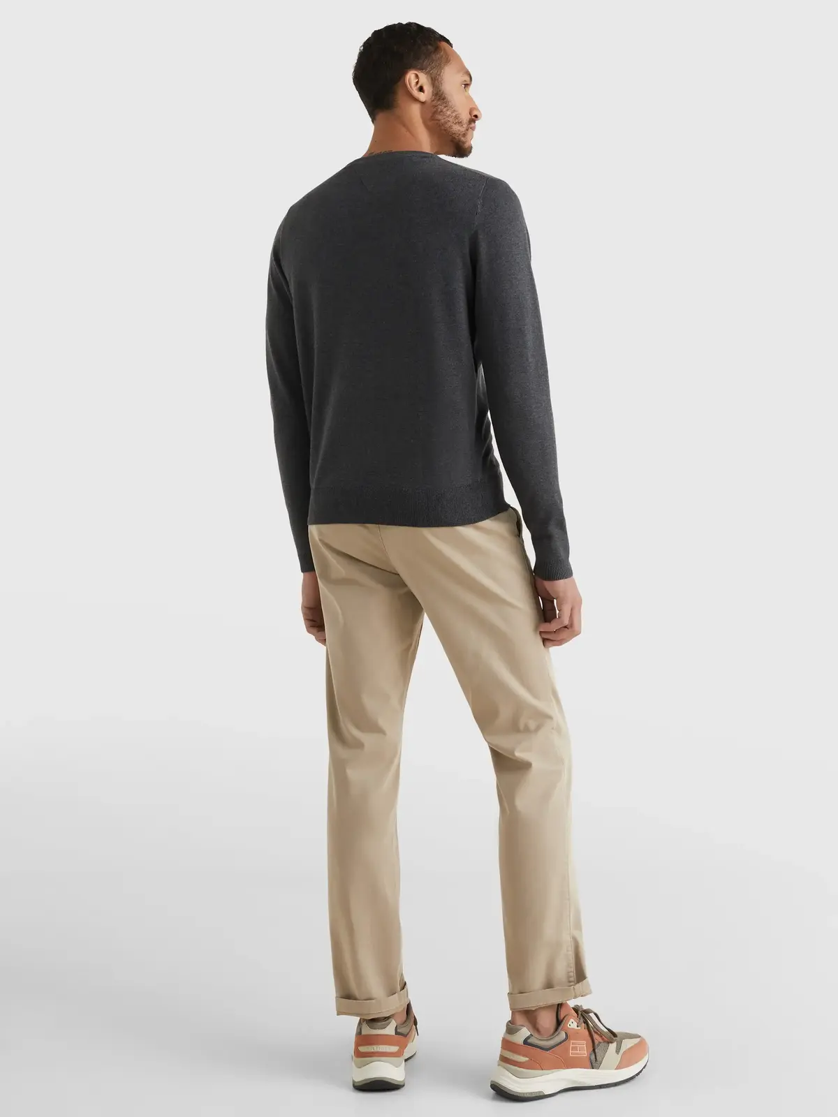 Tommy Hilfiger CORE COTTON-SILK VNE Erkek Antrasit Kazak