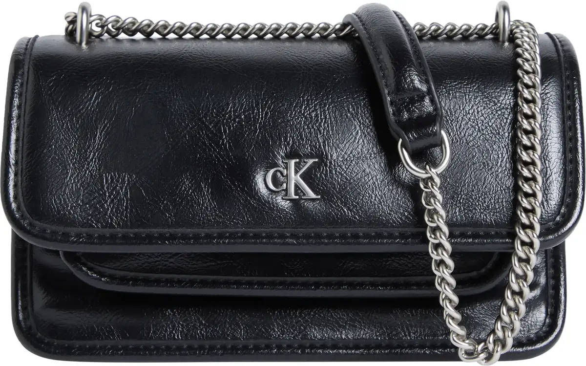 Calvin Klein CHAIN MINI EW FLAP, UB1 Siyah Kadın Çanta & Cüzdan