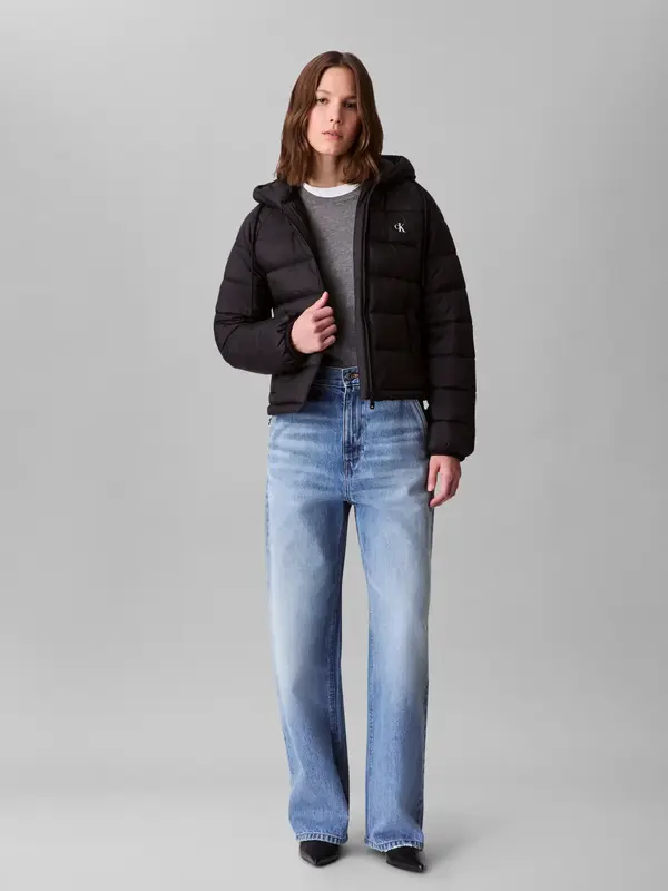 Calvin Klein LIGHTWEIGHT LOGO PUF, UB1 Siyah Kadın Mont