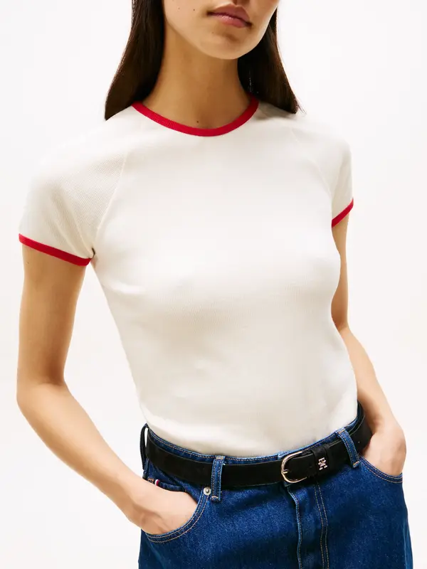 Tommy Hilfiger CONTRAST RINGER TEE Kadın Beyaz T-Shirt