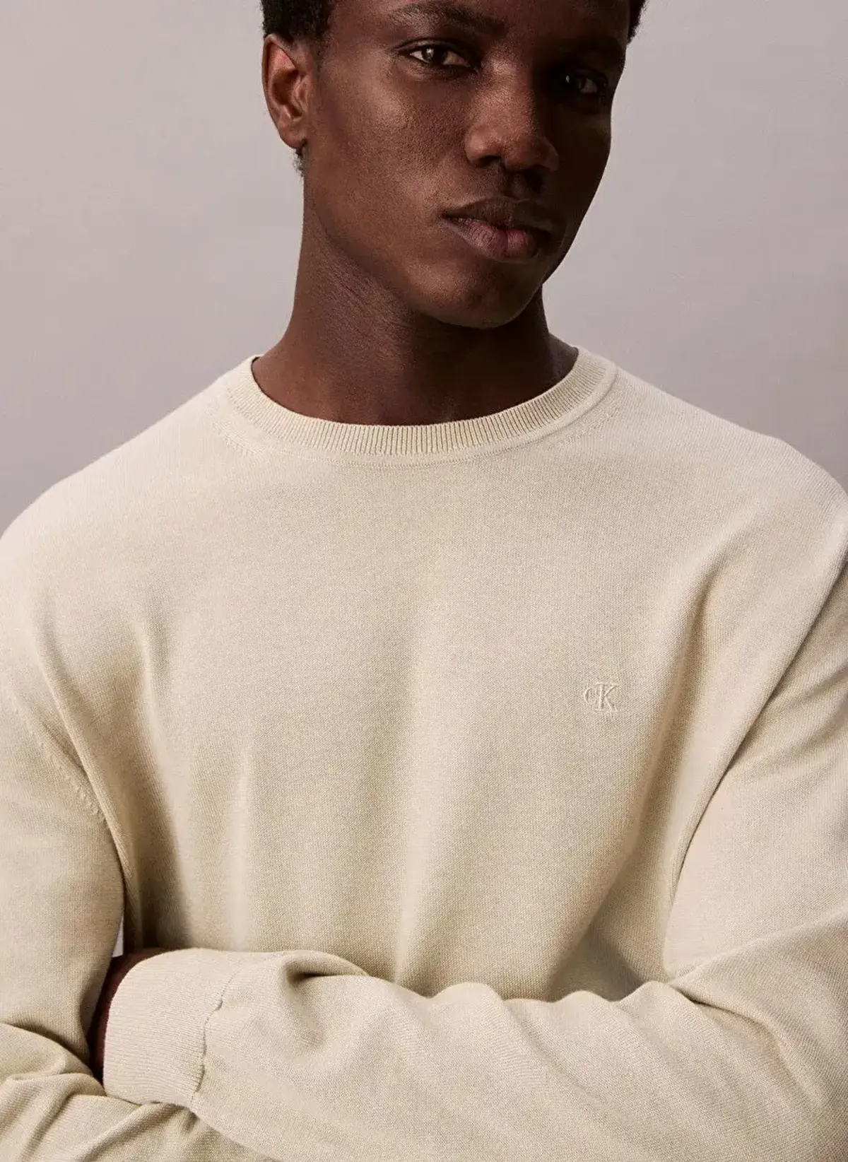 Calvin Klein LS SUPIMA COTTON CREWNK SWEATER Gri Erkek Kazak