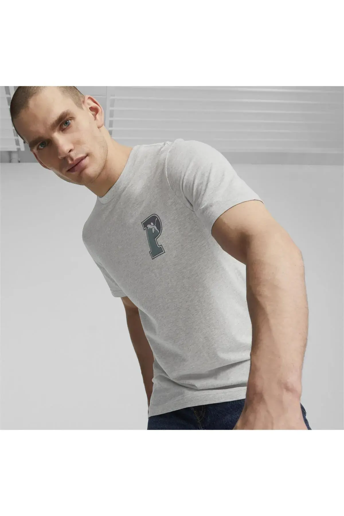 Puma SQUAD Graphic Tee Açık Gri Erkek T-Shirt