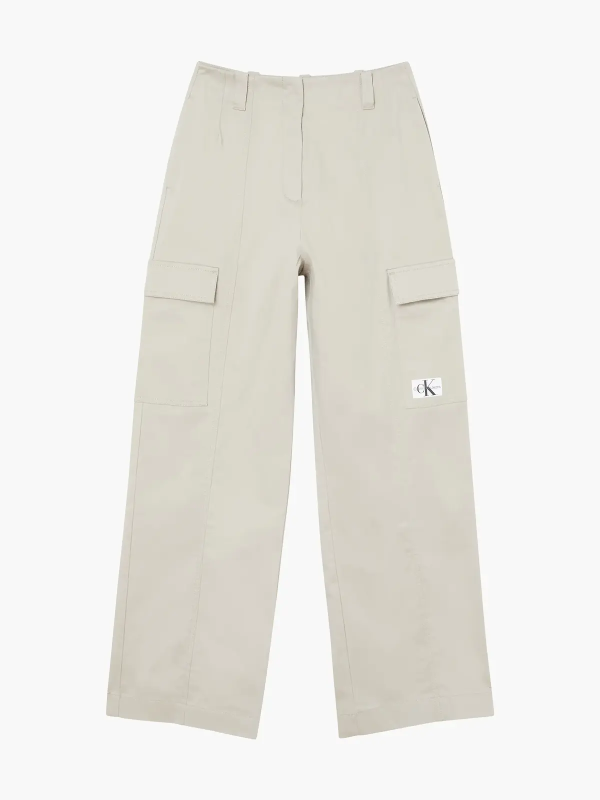Calvin Klein BADGE HR STRAIGHT LE Kadın Krem Kargo Pantolonu