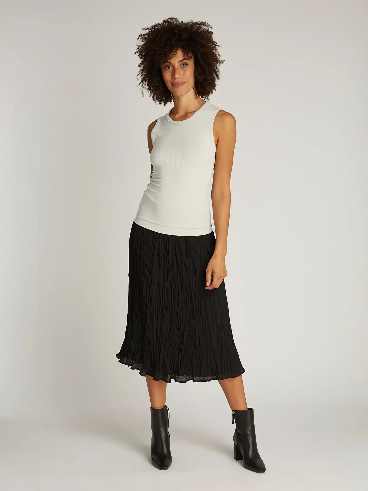 Calvin Klein MODAL RIB C-NK TANK Gri Kadın Dar Kesim Fitilli Askılı Bluz