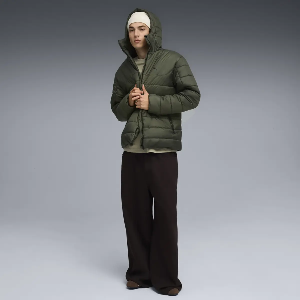 PUMA ESS Hooded Padded Jacket Erkek Yeşil Mont