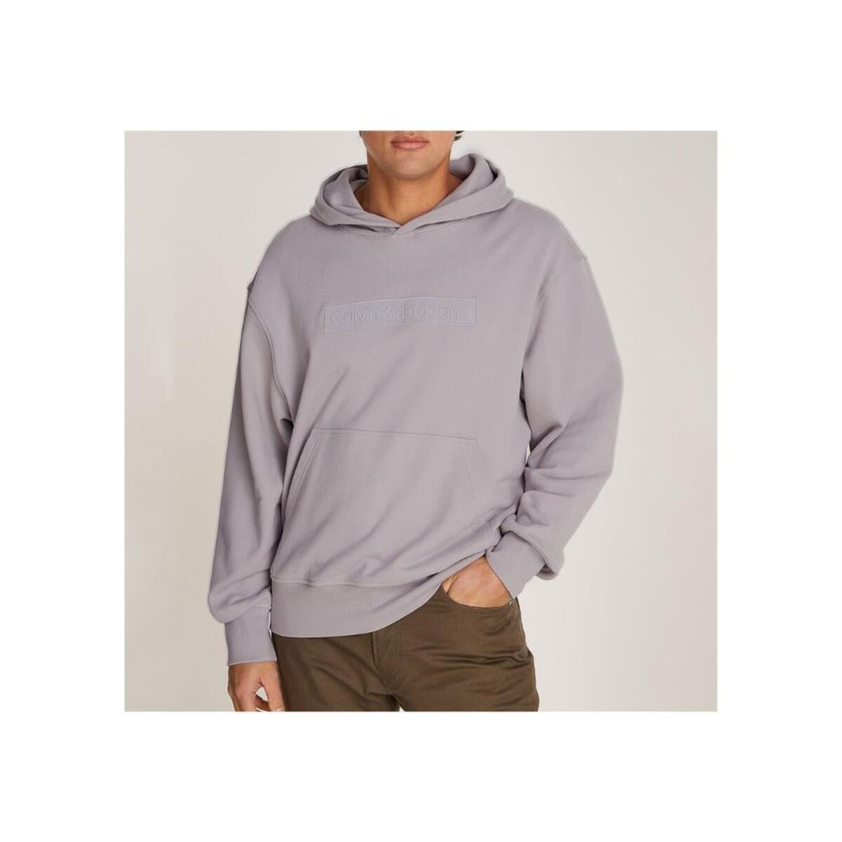 Calvin Klein EMBROIDERED BOX HOOD, PCR Gri Erkek Hoodie