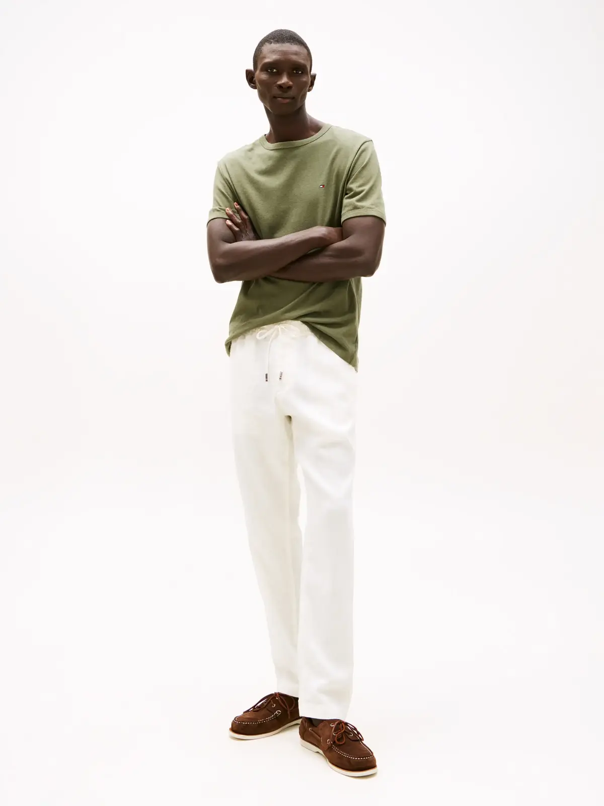 Tommy Hilfiger COTTON LINEN TEE, PLI Yeşil Erkek T-Shirt & Polo