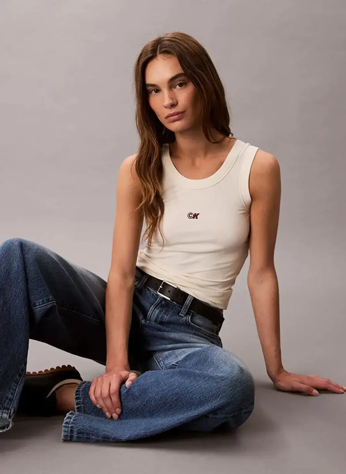 Calvin Klein A- Modal Rib Tank (essential) Bej Kadın Tişört