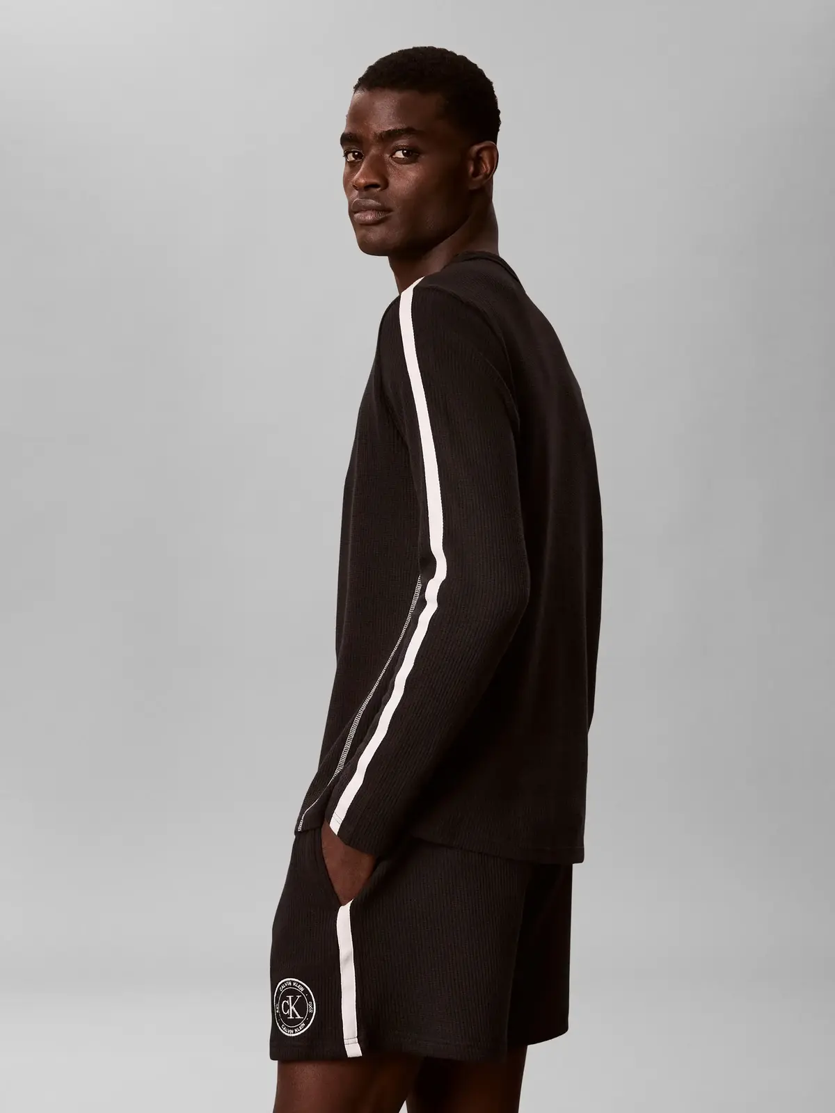 Calvin Klein WAFFLE L/S CREW NECK, UB1 Siyah Erkek Sweatshirt
