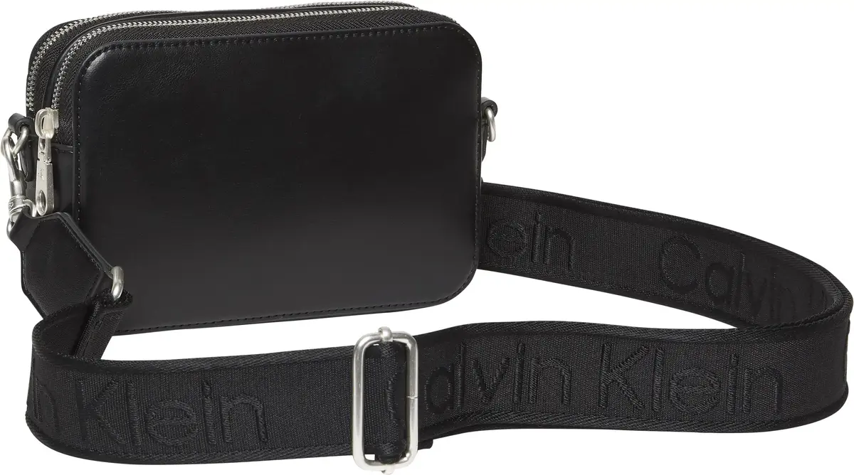 Calvin Klein WEBBING DOUBLE STRAP CAMERA BAG Kadın Siyah El Çanta