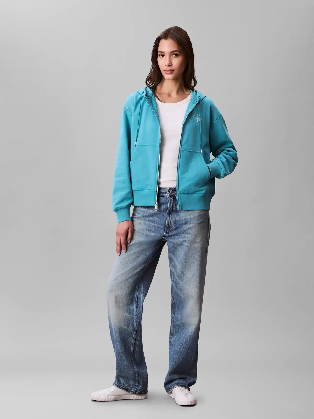 Calvin Klein MONOLOGO FRENCH TERRY FZ BF HOOD Yeşil Kadın Sweatshirt