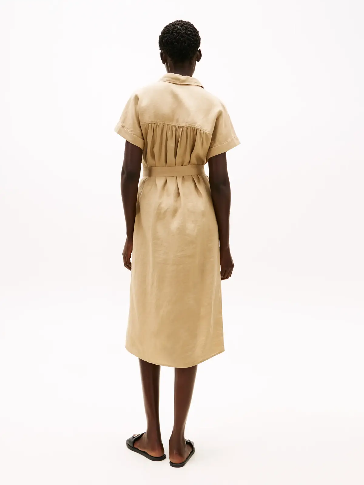 Tommy Hilfiger ESS LINEN S/S MIDI S, AEH Bej Kadın Elbise-Etek