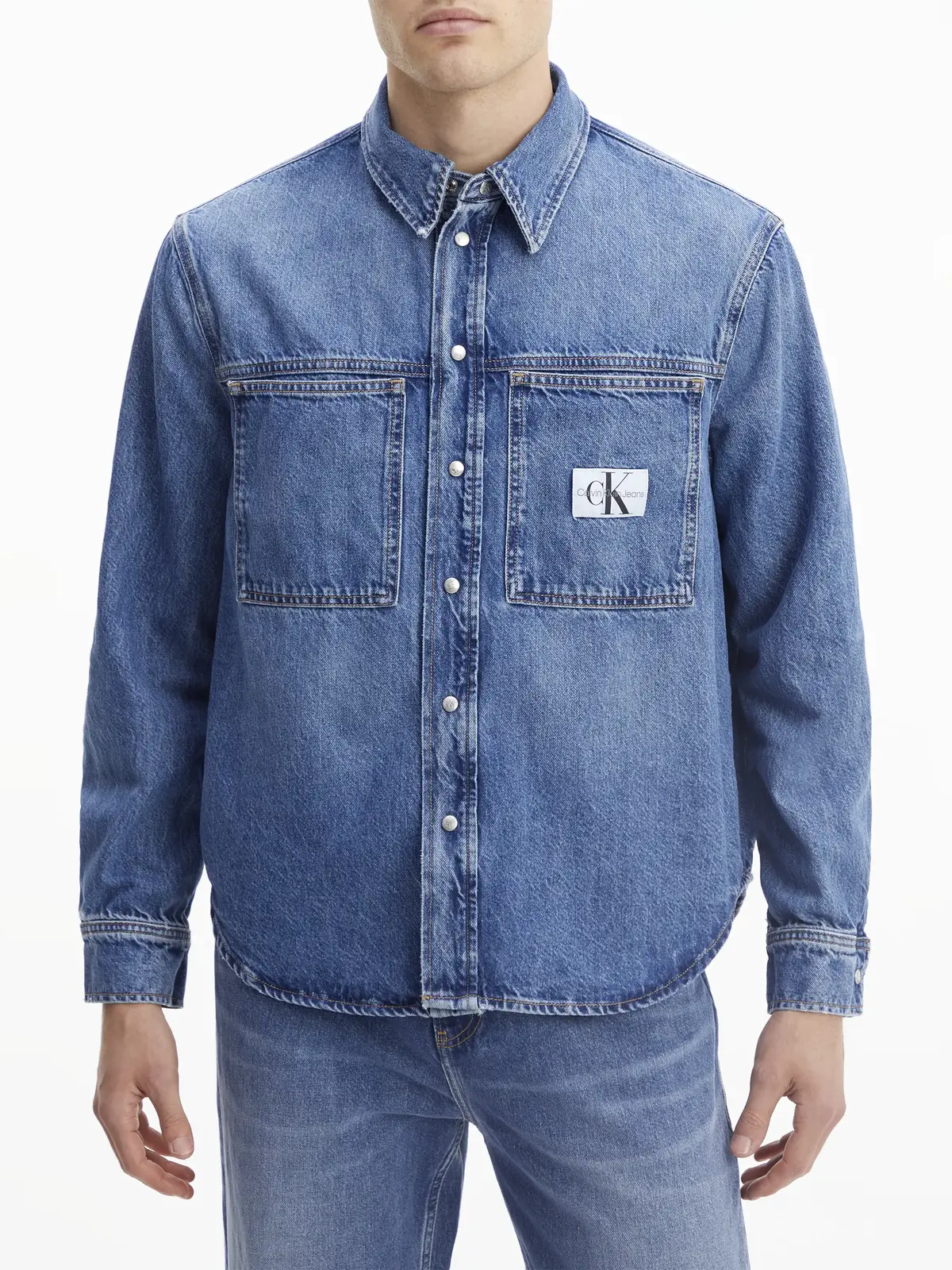 Calvin Klein LINEAR DENIM SHIRT Erkek Mavi Gömlek