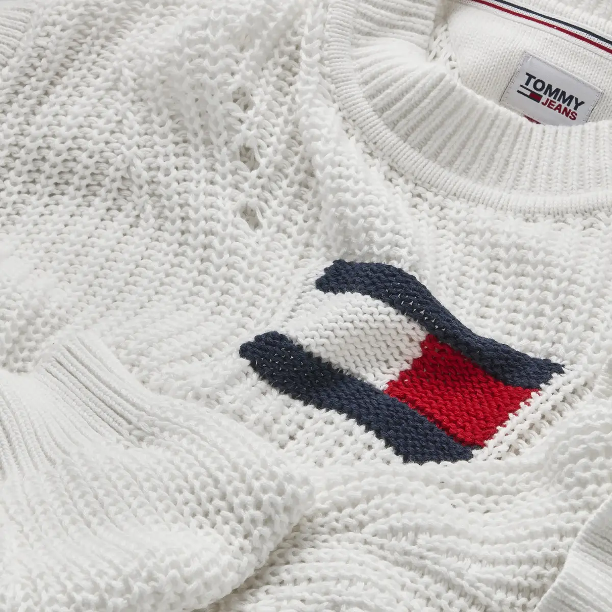 Tommy Hilfiger TJW OVRSZD FLAG STIT Kadın Krem Kazak