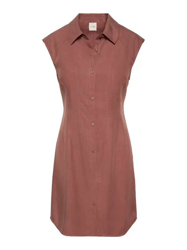 Calvin Klein TENCEL LINEN SL MINI, 41J, XXS Kahverengi Kadın Elbise