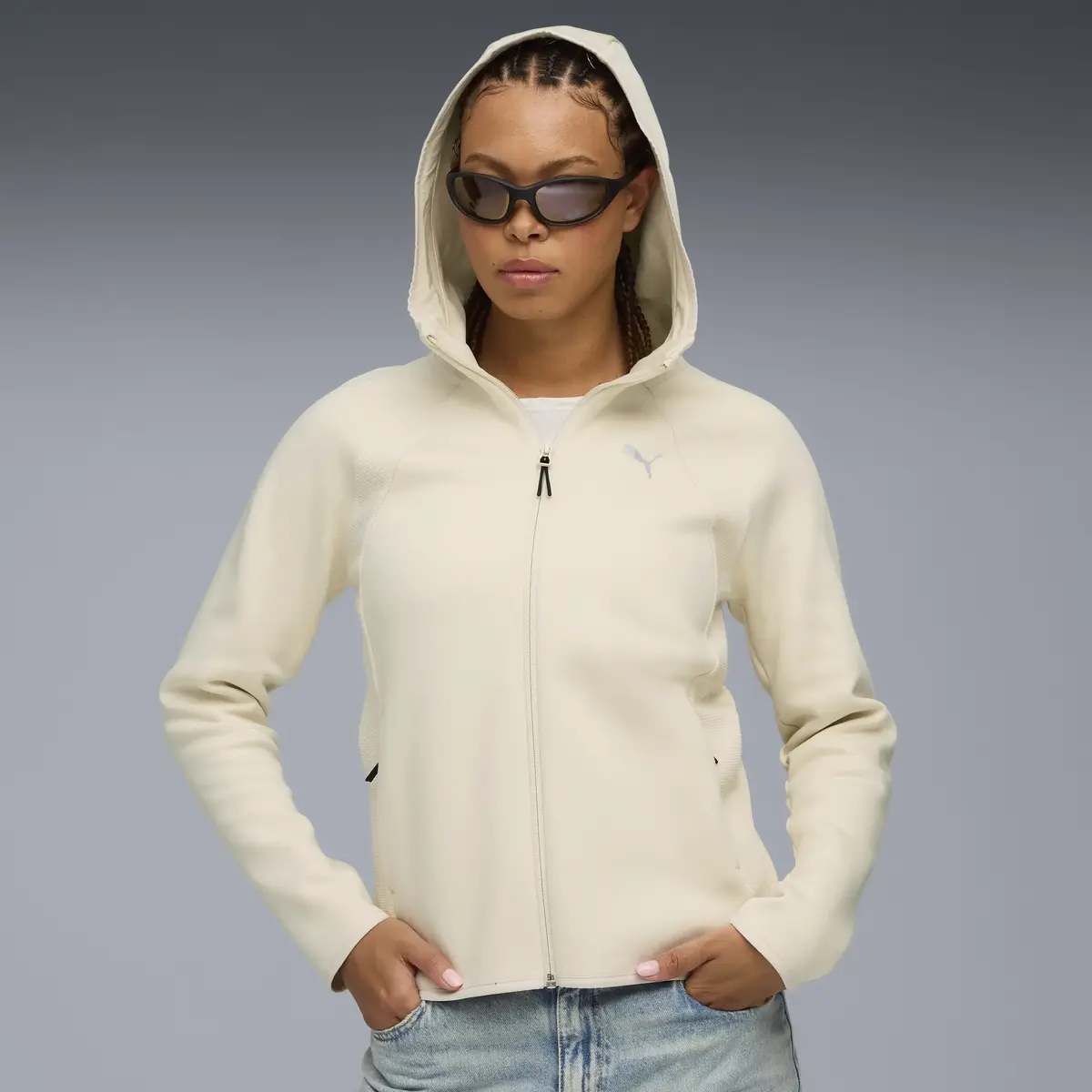 PUMA EVOSTRIPE Full-Zip Hoodie Krem Kadın Sweatshirt